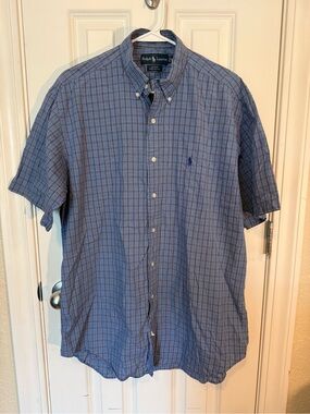 Ralph Lauren Blue Plaid Short-Sleeve Button-Down Shirt